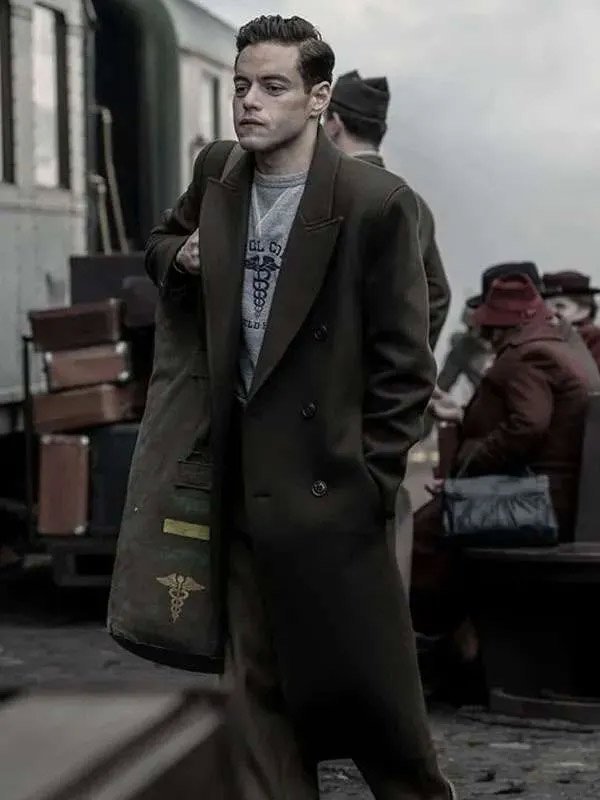Shop Rami Malek Nuremberg Douglas Kelley Brown Wool Coat