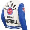 Shop Detroit Pistons Pro Standard Modern White and Blue Leather Jacket