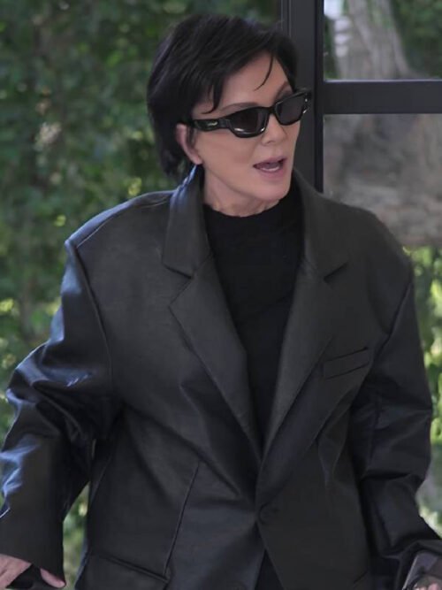Shop Kris Jenner TV Series The Kardashians Black Leather Blazer