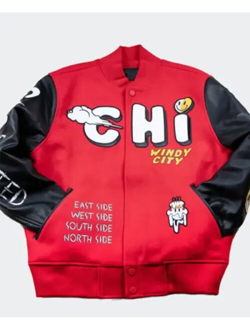 Shop Chicago Windy City Red and Black Bomber Varsity Jacket