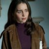 Shop Emilia Clarke Ponies Bea Brown Suede Leather Coat
