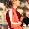 Shop Kaley Cuoco Vanished 2026 Alice Monroe Orange Track Bomber Jacket