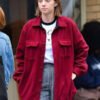 Shop Maya Hawke TV Series Stranger Things Robin Buckley Red Wool Jacket