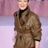 Shop PFW 2026 Claire Foy Brown Leather Jacket