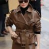 Shop PFW Claire Foy Brown Leather Jacket