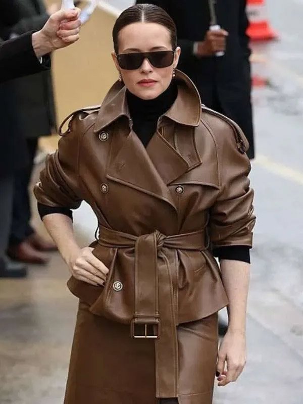 Shop PFW Claire Foy Brown Leather Jacket